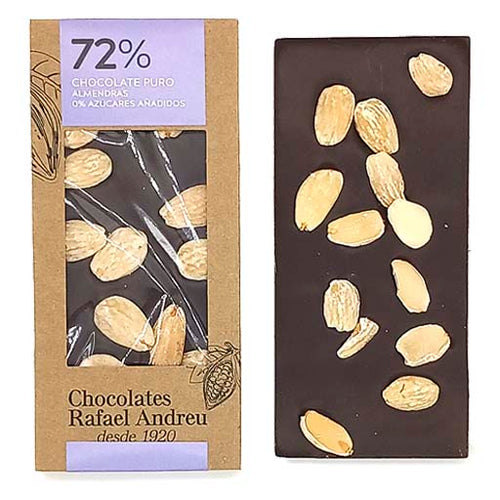 Tableta de chocolate 72% sin azúcares añadidos con almedras