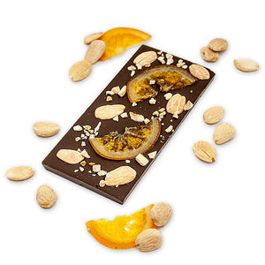 Tableta de chocolate 55% con almendras y naranja