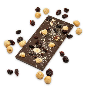 Tableta de chocolate 55% con arándanos y avellanas